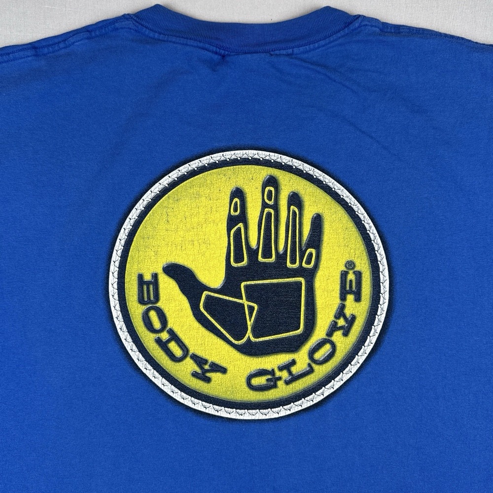 Vintage 90s Body Glove T-Shirt Large Blue Surf Skate Hand Logo USA Made